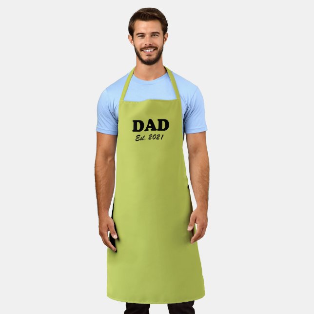Dad Custom Est date avocado green modern grill bbq Apron (Worn)
