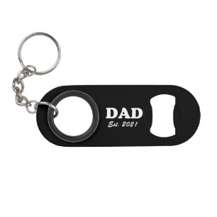 Dad, Custom Est date Father's Day black and white Keychain Bottle Opener