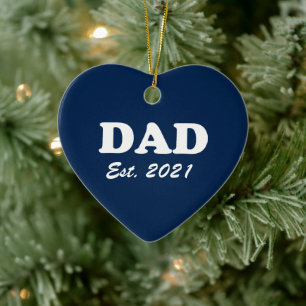 Dad, Custom Est date Father's Day navy blue heart Ceramic Ornament