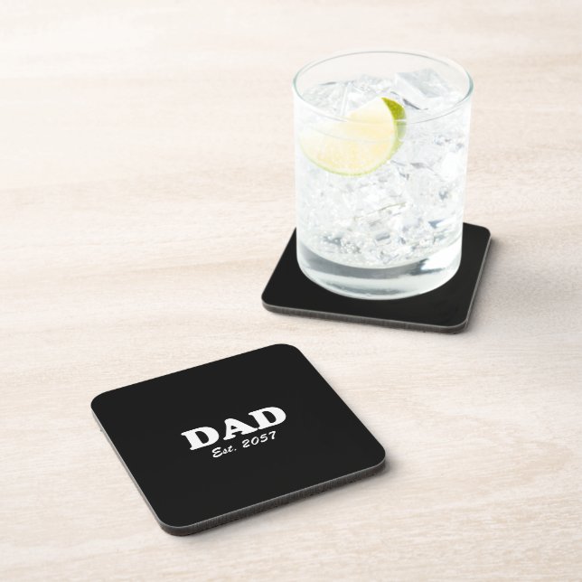 Dad Custom Est date modern typography black Coaster (Right Side)