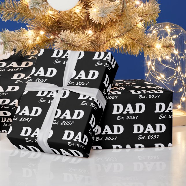 Dad Custom Est date modern typography black Wrapping Paper (Holidays)
