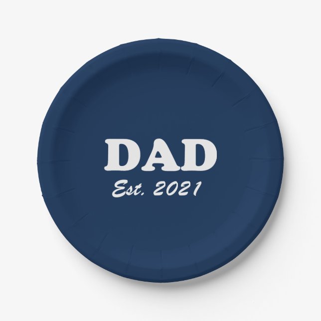 Dad Custom Est date navy blue white Father's Day Paper Plate (Front)