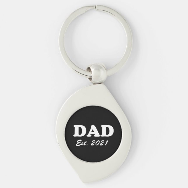 Dad custom established date black white modern fun keychain (Front)