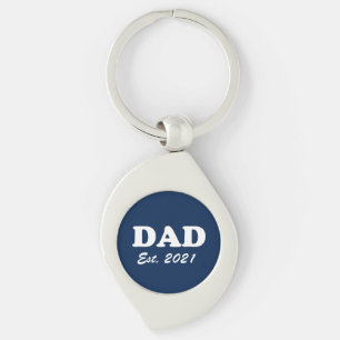 Dad Custom Established date navy blue cute modern  Keychain