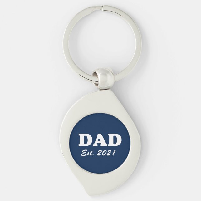 Dad Custom Established date navy blue cute modern  Keychain (Front)