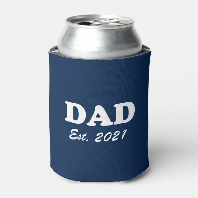 Dad Custom Established date navy blue white modern Can Cooler (Can Front)