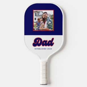 Dad custom photo and year, retro red and blue pickleball paddle