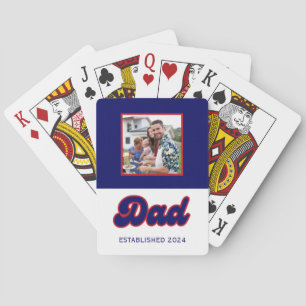 Dad custom photo and year, retro red and blue playing cards
