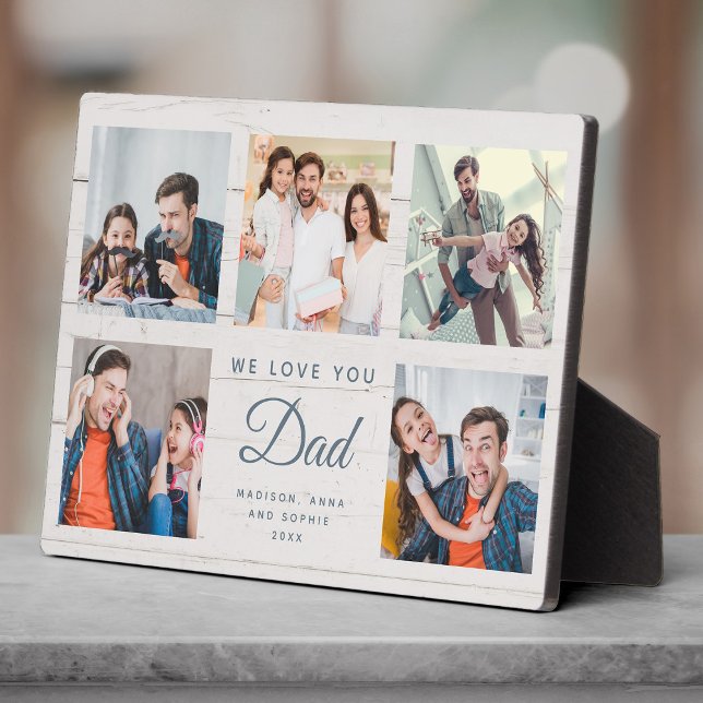 DAD | Custom Rustic Father's Day Photo Collage Plaque (Collage frame with joyful family moments featuring a father and daughter laughing, hugging)