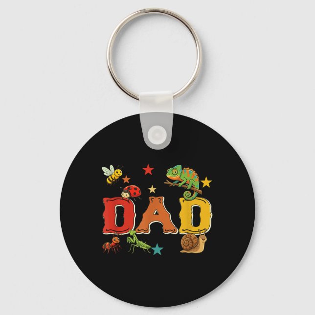 Dad Cute Insect Lover Floral Leopard Bee Ant Keychain (Front)