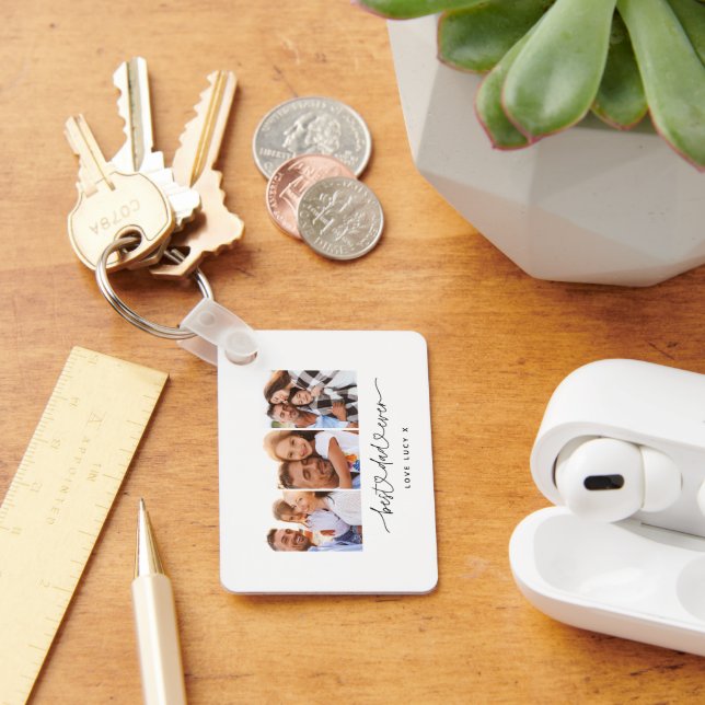 dad cute modern script multi photo gift  keychain (Desk)