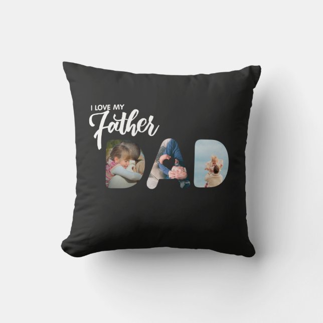 DAD Cutout 3 Photo Collage Custom gift home Throw Pillow (Front)