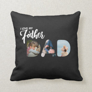 DAD Cutout 3 Photo Collage Custom gift home Throw Pillow