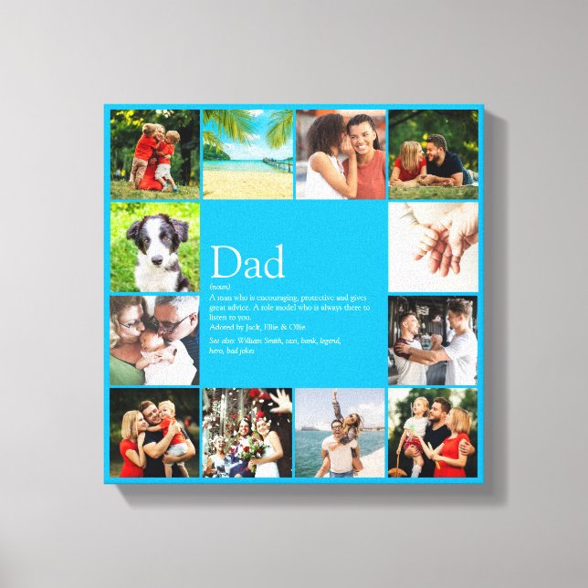 Dad Daddy Father Papa Definition 12 Photo Sky Blue Canvas Print (Front)