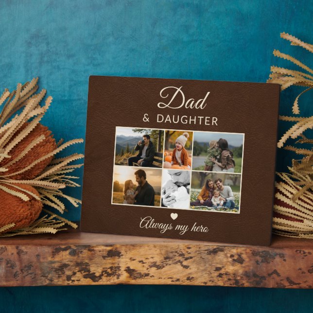 Dad & Daughter Leather 6 Photo Keepsake Plaque (Side)