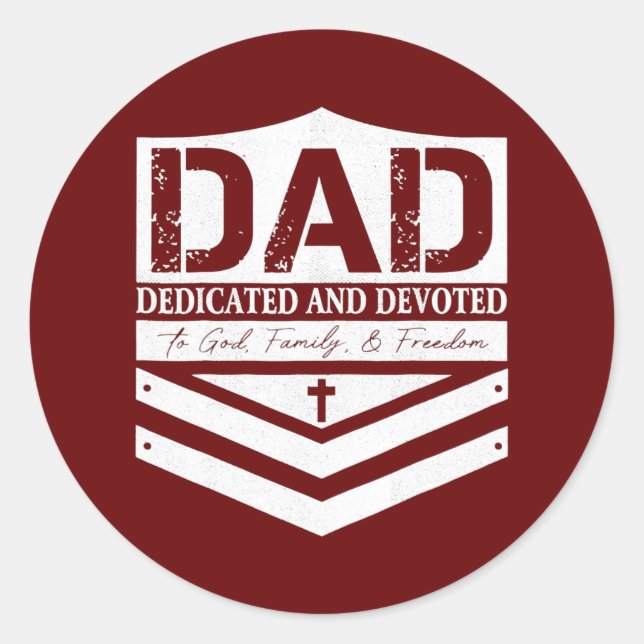 Dad Dedicated And Devoted Happy Father's Day  Classic Round Sticker (Front)