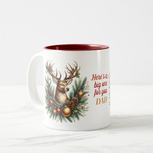 Dad Deer Decorations Pine Boughs Two-Tone Coffee Mug (Front Left)