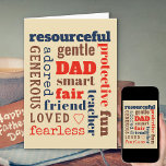 Dad Definition Best Traits Word Cloud Typography Card<br><div class="desc">Dad is at the heart of these fatherly character traits - and the template is set up for you to edit this to Pop or Pup if you wish. (Unfortunately there is not room for longer spellings but initials would work). This typography design includes the words resourceful, generous, smart, gentle,...</div>