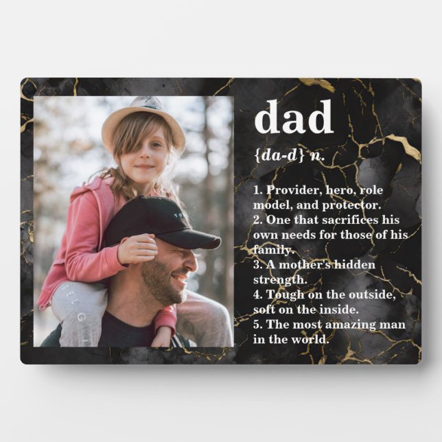 Dad Definition Black Gold Marble Plaque (Front)