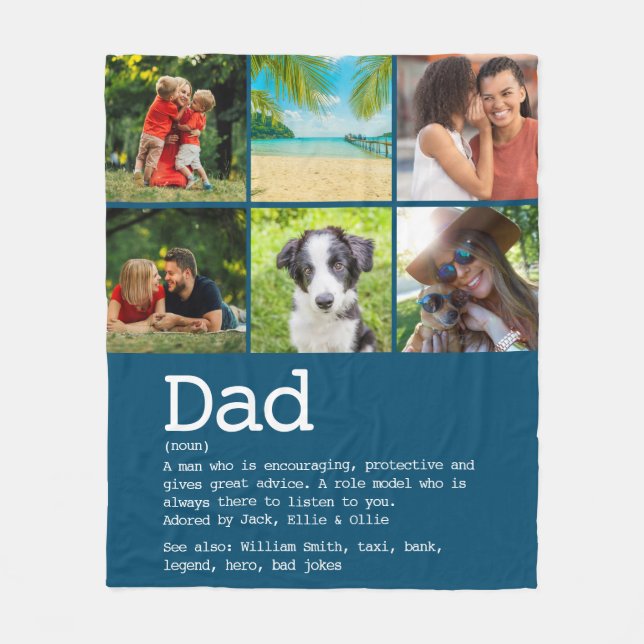 Dad Definition Photo Collage Blue Fleece Blanket (Front)
