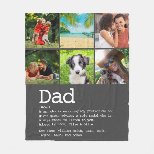 Dad Definition Photo Collage Gray Custom  Fleece Blanket (Front)