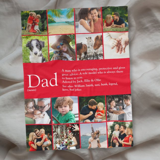 Dad Definition Saying 16 Photo Collage Red Small Fleece Blanket (Dad Definition Saying 16 Photo Collage Red Small Fleece Blanket)