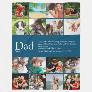 Dad Definition Saying Photo Collage Blue Large Fleece Blanket