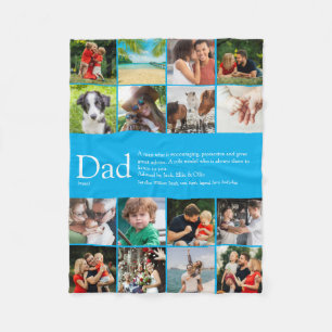 Dad Definition Saying Photo Collage Small Blue Fleece Blanket
