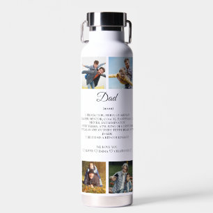 Dad Definition with Custom 4 Photo & Names Water Bottle