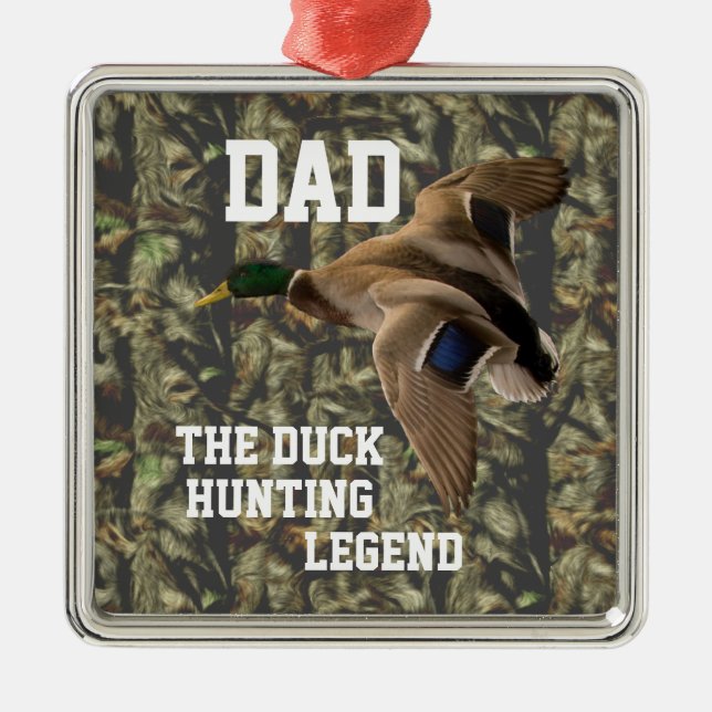 Dad Duck Hunting Legend Mallard Father Camo Metal Ornament (Front)