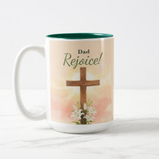 Dad Easter Rejoice Cross and Lilies Religious Two-Tone Coffee Mug
