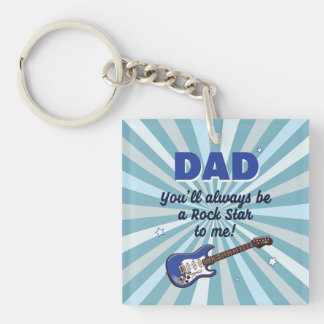 Dad Electric Guitar Rock Star Cool Blue Keychain