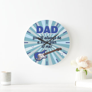 Dad Electric Guitar Rock Star Cool Blue Large Clock