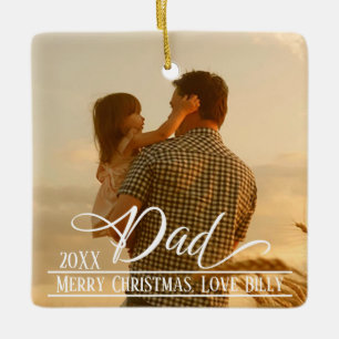 Dad Elegant Christmas Photo Personalized Ceramic Ornament