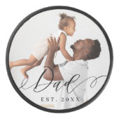 Dad Elegant Script Minimal Father's Day Gift Photo Hockey Puck (Front)