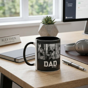 Dad Est 3 Photo Black & White Year Father's Day Mug