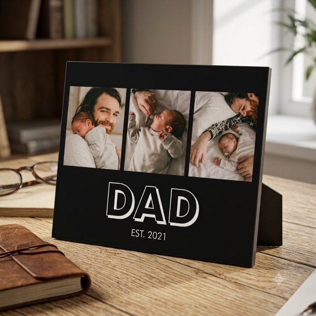 Dad Est 3 Photo Gift Father Keepsake  Plaque (Creator Uploaded)