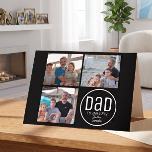 Dad Est. 3 Photo Modern Bold Simple Kids Names Card