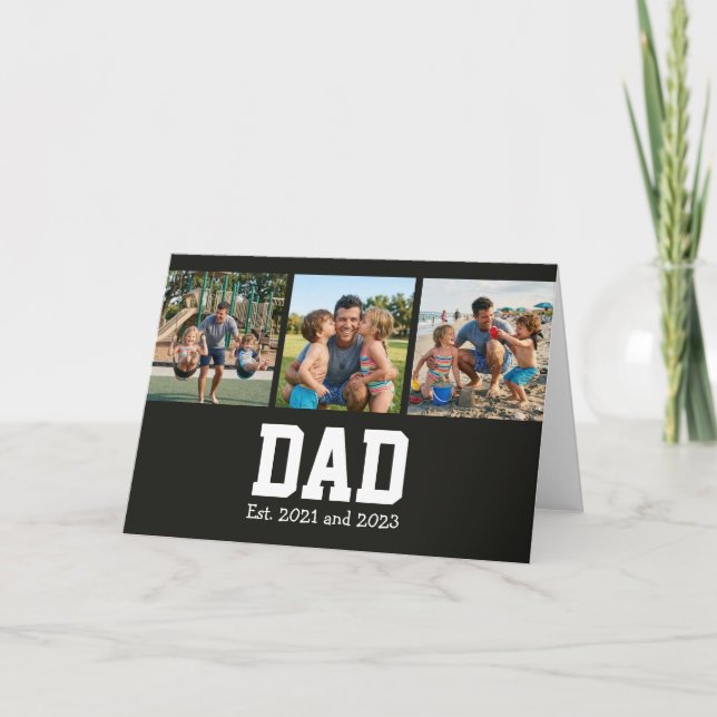 Dad Est. Bold Black Font 3 Photo Fathers Day Gift Card (Front)