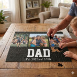 Dad Est. Bold Black Font 3 Photo Fathers Day Gift Jigsaw Puzzle<br><div class="desc">Dad Established Photo puzzle with minimal bold font DAD established with date or dates of the year your first child or each child was born in fun black text. Keep the name "Dad" or change it to the name he is referred by. Totally up to you!</div>
