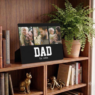 Dad Est. Bold Black Font 3 Photo Fathers Day Gift Plaque