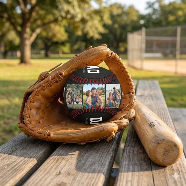 Dad Est. Bold White Font 3 Photo Fathers Day Gift  Baseball (Creator Uploaded)
