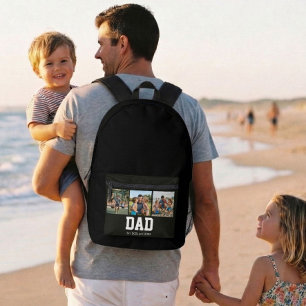 Dad Est. Bold White Font 3 Photo Fathers Day Gift Printed Backpack