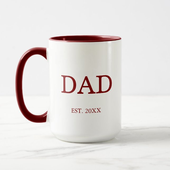 Dad Est. Date with Children's Names Maroon Coffee Mug (Left)