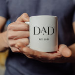 Dad Est. Date with Children's Names | Modern Text Coffee Mug<br><div class="desc">This elegant,  modern black and white mug features bold,  decorative text that says "Dad",  with a spot for you to add the year he first became a father. On the other side of the mug,  you can list the names of his children for a very special keepsake.</div>