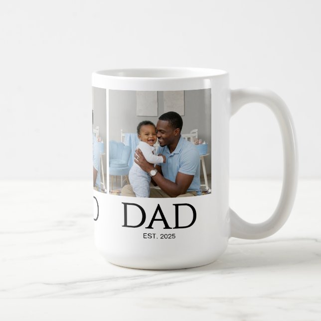 Dad Est Established Classic Caps White Photo Coffee Mug (Right)