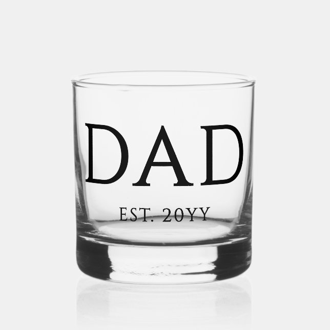 Dad Est Modern New Daddy Promoted to Dad Whiskey Glass (Front)