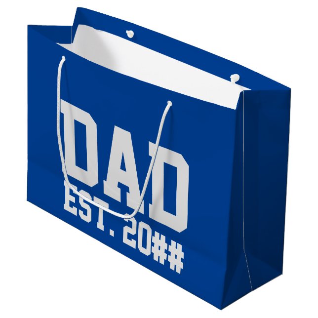 Dad Est. on Blue and Grey Text Template Large Gift Bag (Front Angled)
