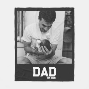 Dad Est Photo Black & White Year Father's Day  Fleece Blanket