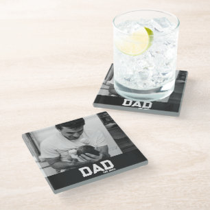 Dad Est Photo Black & White Year Father's Day Glass Coaster